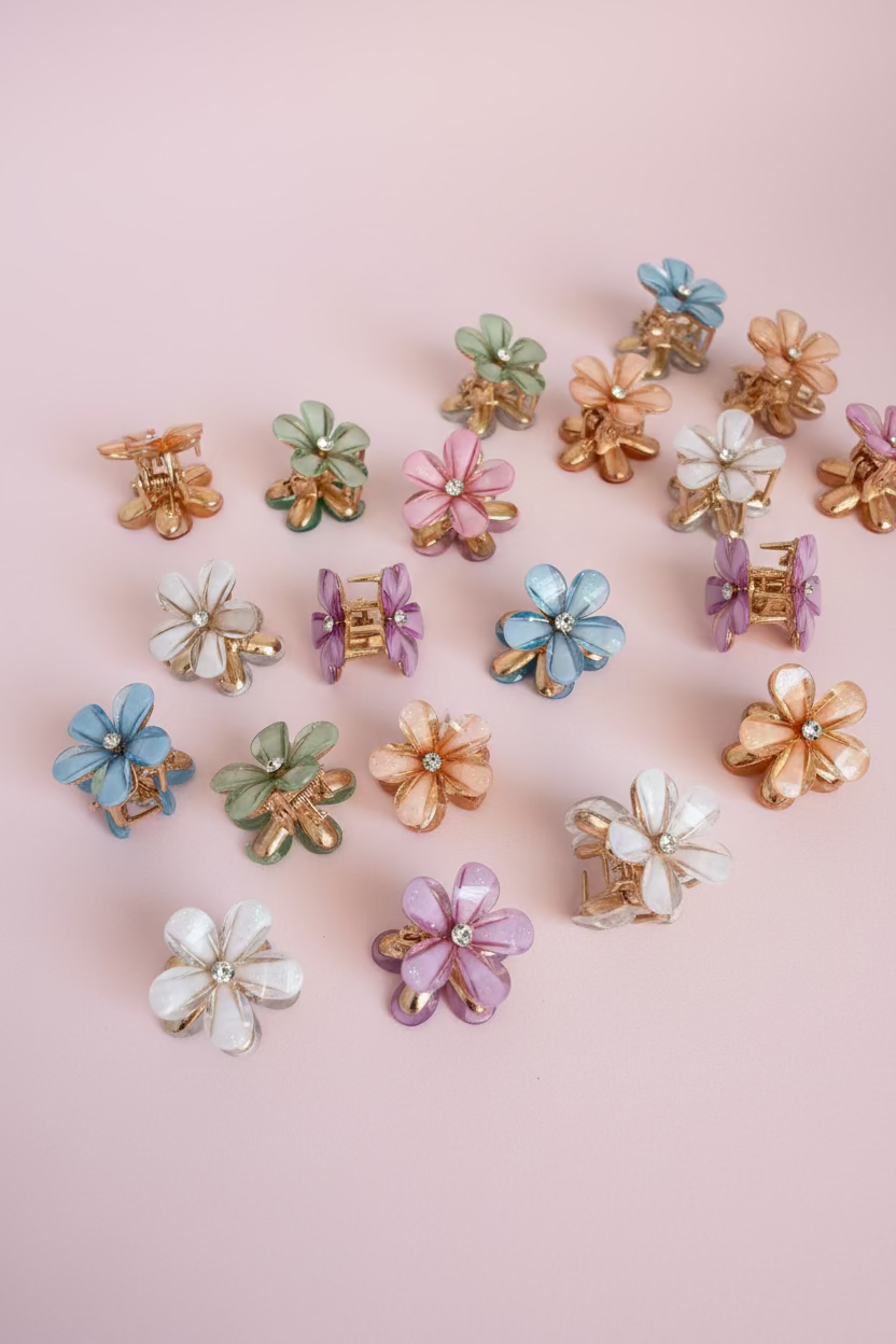 Mini pince à cheveux fleur irisée