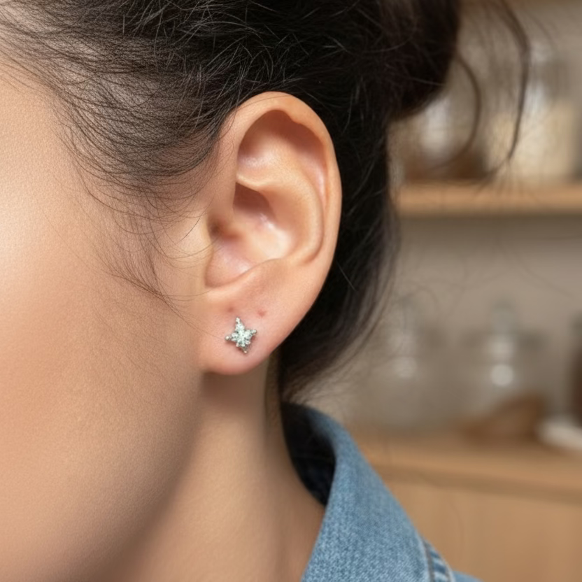 Piercing Cartilage & Lobe « Étoile Polaire » – Pierre Cristal Menthe